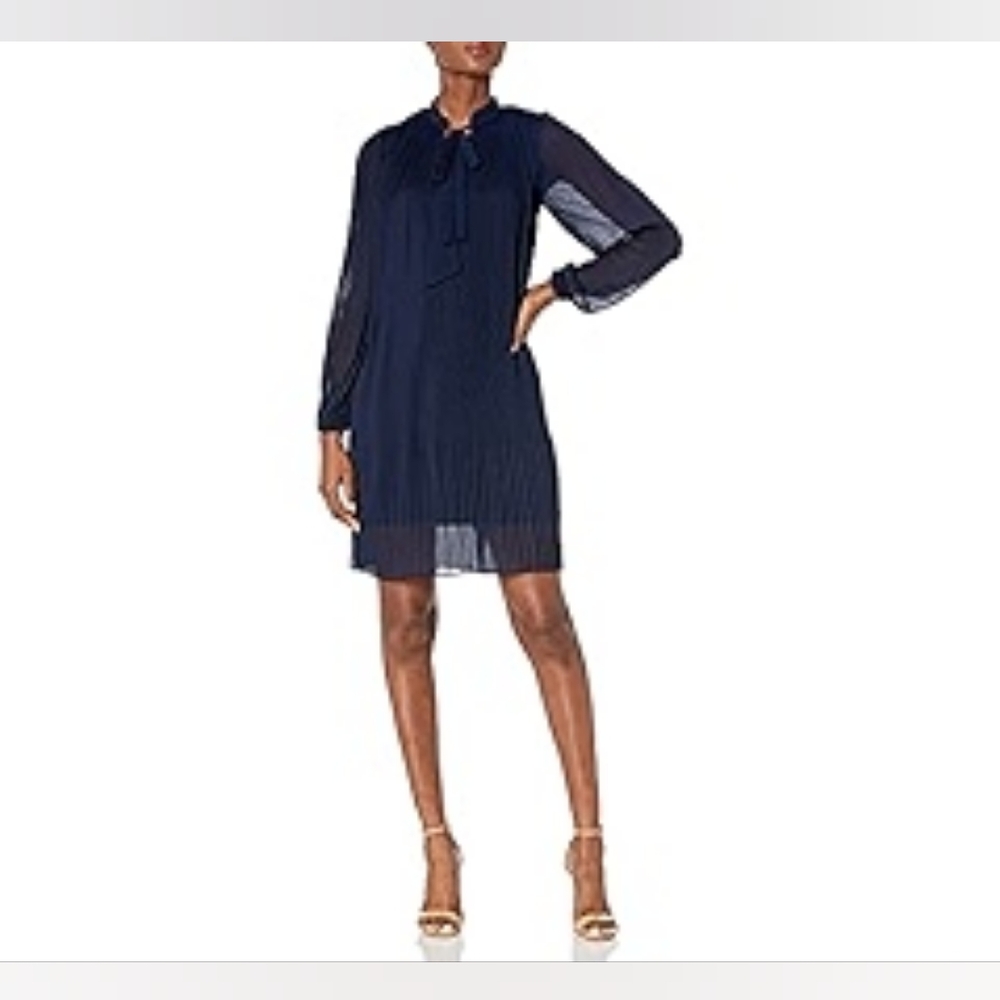DKNY Pleated Navy Blue Dress 16